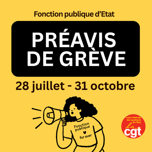 Préavis de grève : image sur fond jaune avec inscrit "Fonction de publique d